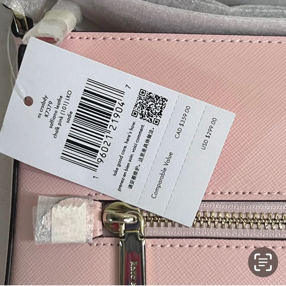 Kate Spade Crossbody Sadie North South Saffiano Leather Chalk Pink Zip Bag - Picture 6 of 12